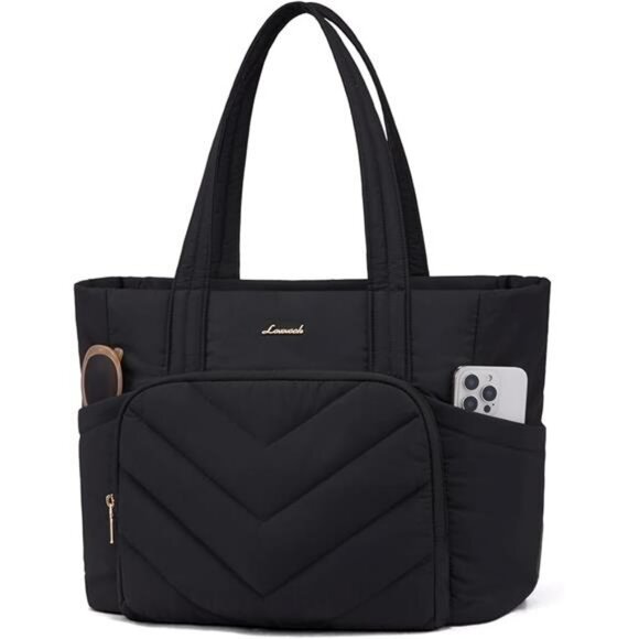 Womens Quilted Puffer Tote Bag Large Work Travel Nurse Bag with Zipper Pockets - Picture 7 of 7